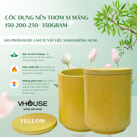 CỐC ĐỰNG NẾN THƠM XI MĂNG 150-200-250-350GRAM MÀU VÀNG