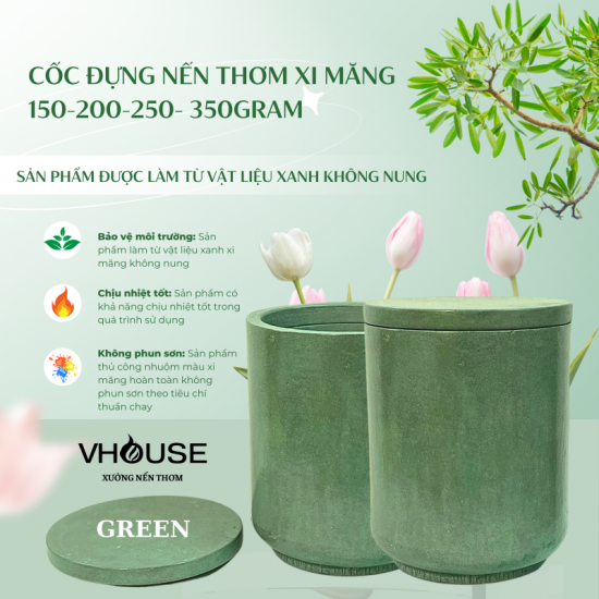 CỐC ĐỰNG NẾN THƠM XI MĂNG 150-200-250-350GRAM MÀU XANH GREEN