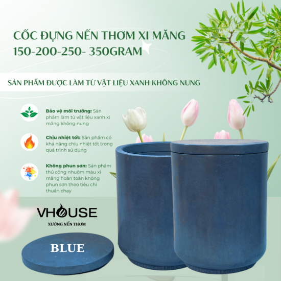 CỐC ĐỰNG NẾN THƠM XI MĂNG 150-200-250-350GRAM MÀU XANH BLUE